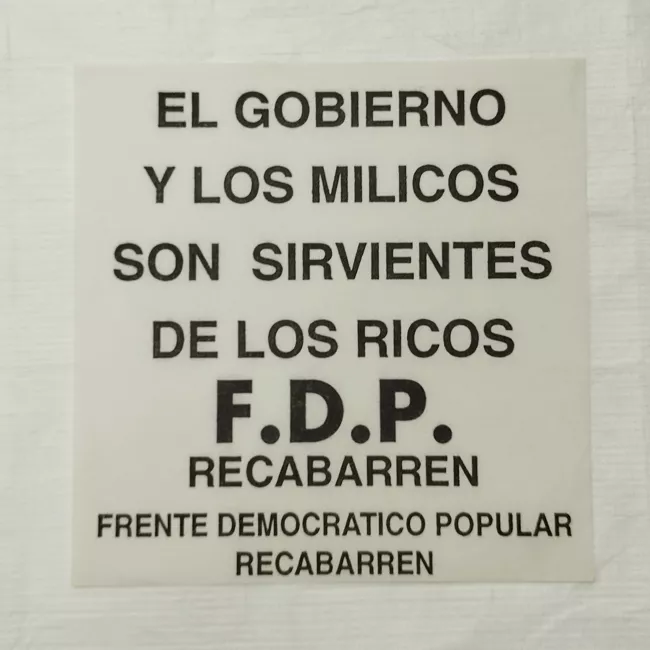 Panfleto del Frente Democrático Popular Recabarren