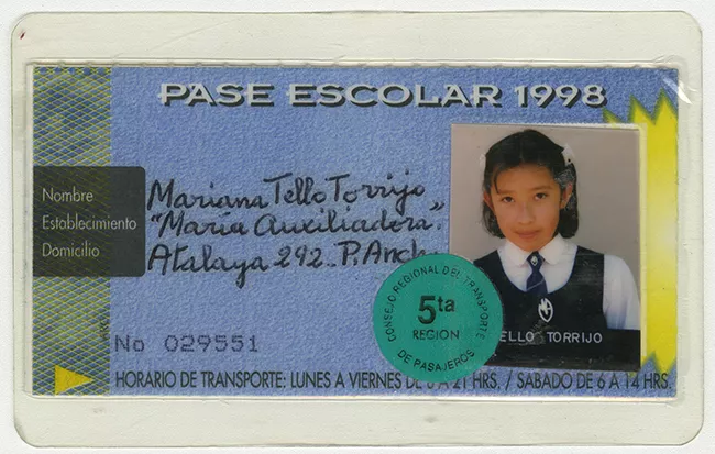 Pase escolar V región 1998 perteneciente a Mariana Tello