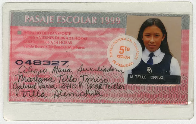 Pase escolar V región 1999 perteneciente a Mariana Tello