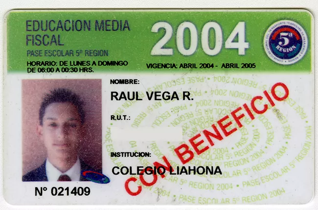 Pase escolar V región 2004 perteneciente a Raúl Vega