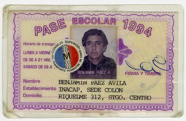 Pase escolar 1994 perteneciente a Benjamín Páez