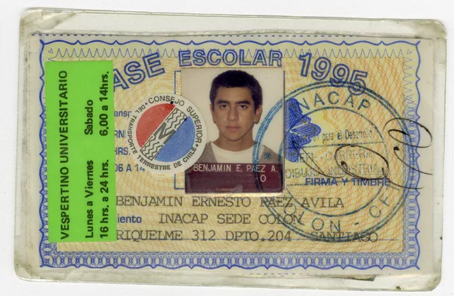 Pase escolar 1995 perteneciente a Benjamín Páez
