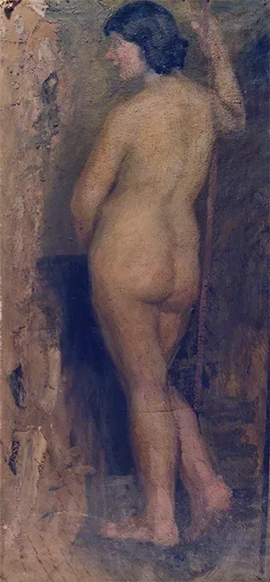 Desnudo de pie y de espalda