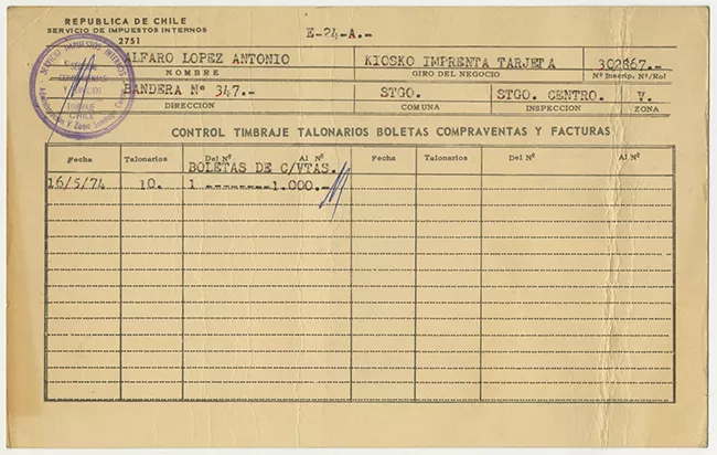 Control de Timbraje talonarios boletas de Antonio Alfaro López