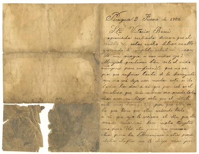 Carta de Catalina D. de Bessi para Victoria Bessi. Pisagua