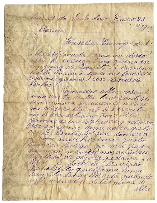 Carta de Juan Francisco Carvajal para Gricelda Carvajal