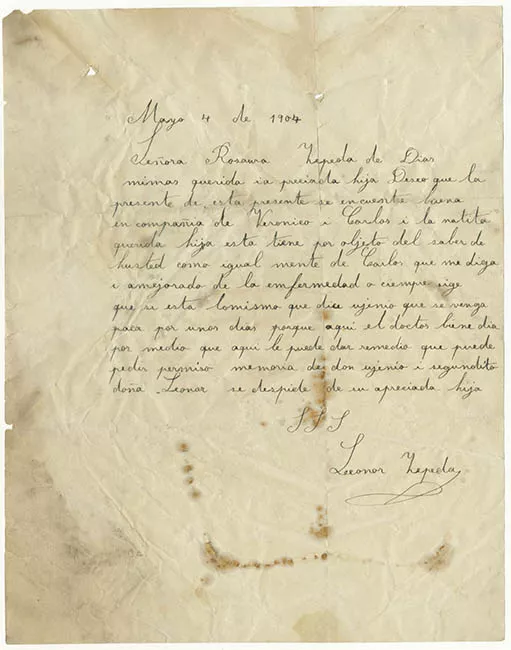 Carta de Leonor Zepeda a Rosaura Zepeda de Dias