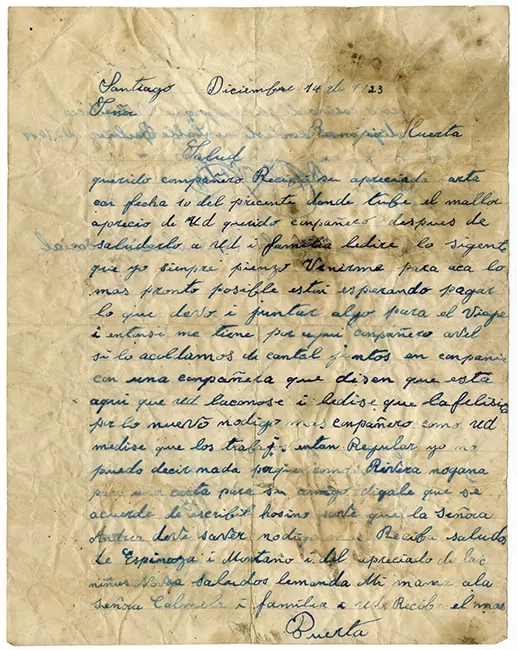 Carta de Rafael Valdez para Remigio Huerta. Santiago