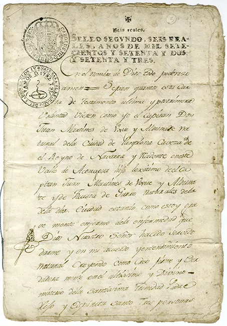 Testamento del Capitan Juan Martínez de Valle y Aldunate