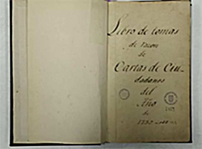 Libro de tomas de razón de cartas de ciudadanos del año 1830