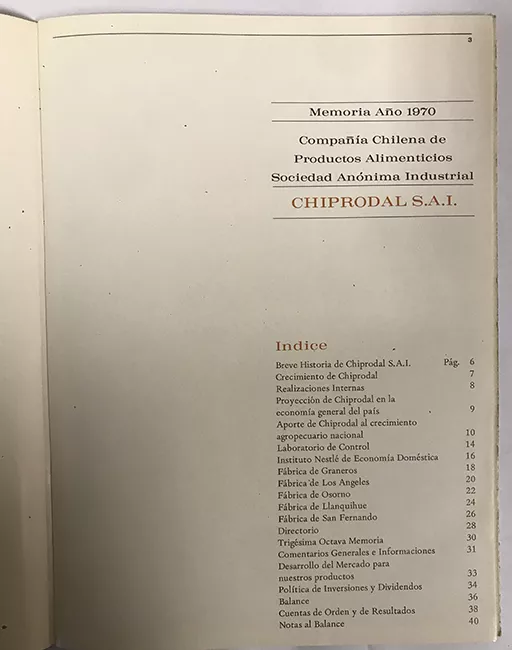 Memoria de la Compañía Chilena de Productos Alimenticios 1970