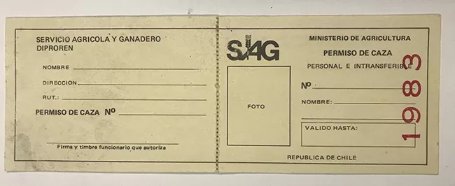 Permiso de Caza. Servicio Agrícola y Ganadero
