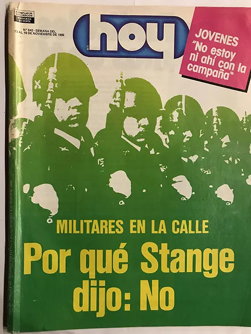 Revista HOY año XIII n°643. 13 noviembre 1989-19 noviembre 1989. Militares en la calle, por qué Stange dijo: No