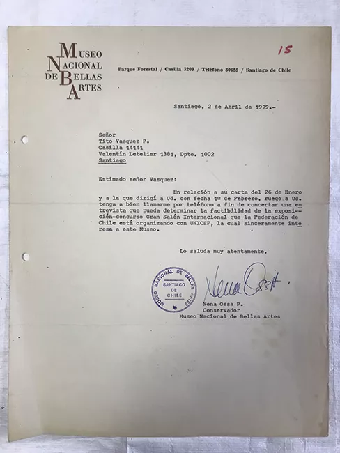 Carta de Nena Ossa P. al Señor Tito Vásquez P. 