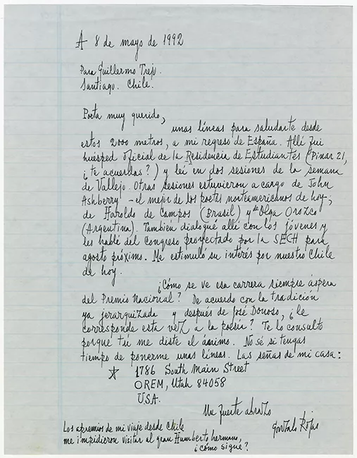 Carta a Guillermo Trejo 