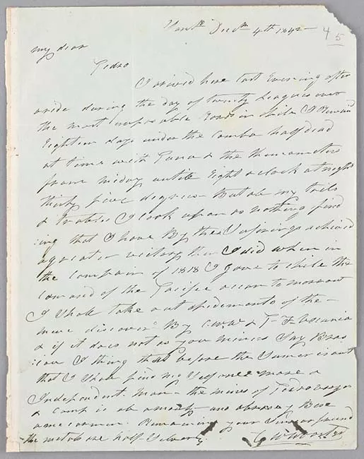 Carta de Charles Wooster a Pedro Félix Vicuña