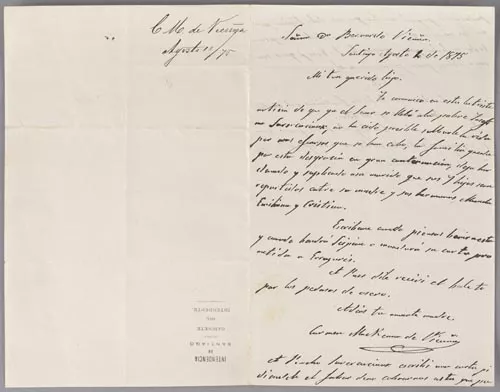 Carta de Carmen Mackenna a Bernardo Vicuña