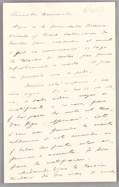 Carta de Benjamín Vicuña Mackenna a Bernardo Vicuña