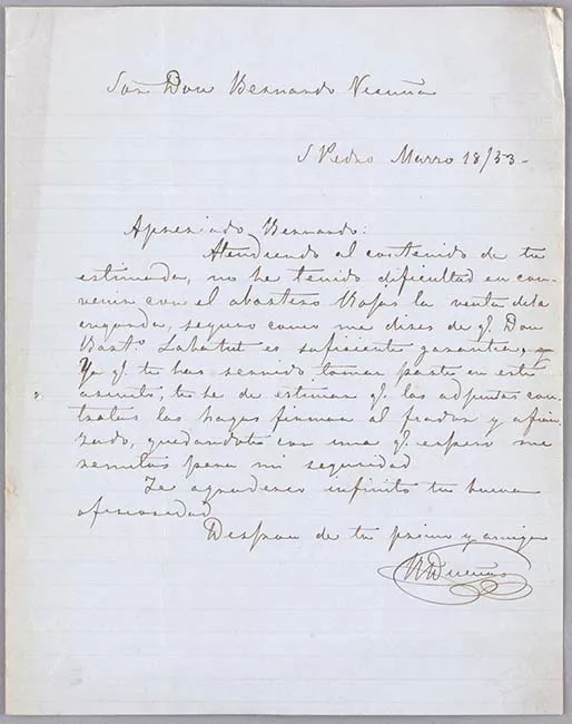 Carta de M. Dueñas a Bernardo Vicuña