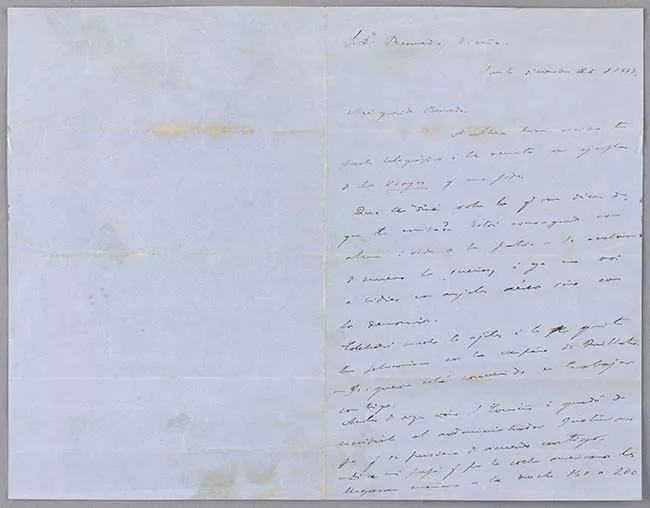 Carta de Benjamín Vicuña Mackenna a Bernardo Vicuña