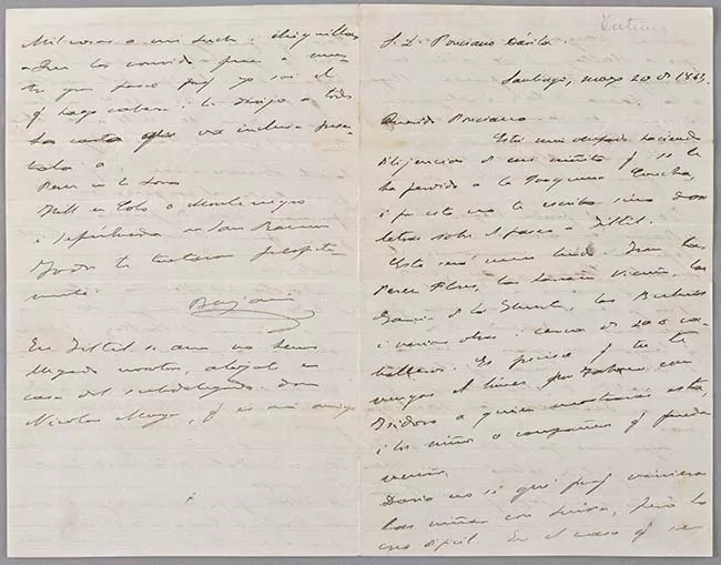 Carta de Benjamín Vicuña Mackenna a Ponciano Dávila