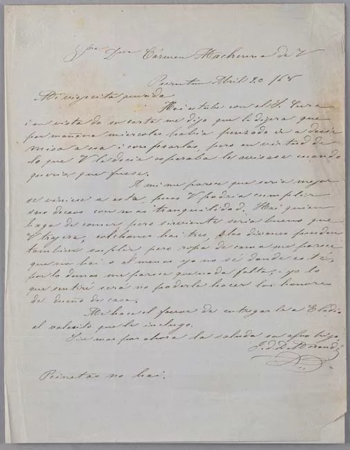 Carta de D. Morandé a Carmen Mackenna