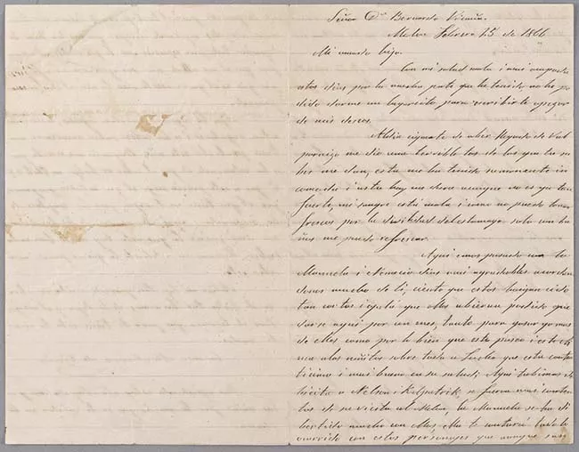 Carta de Carmen Mackenna a Bernardo Vicuña