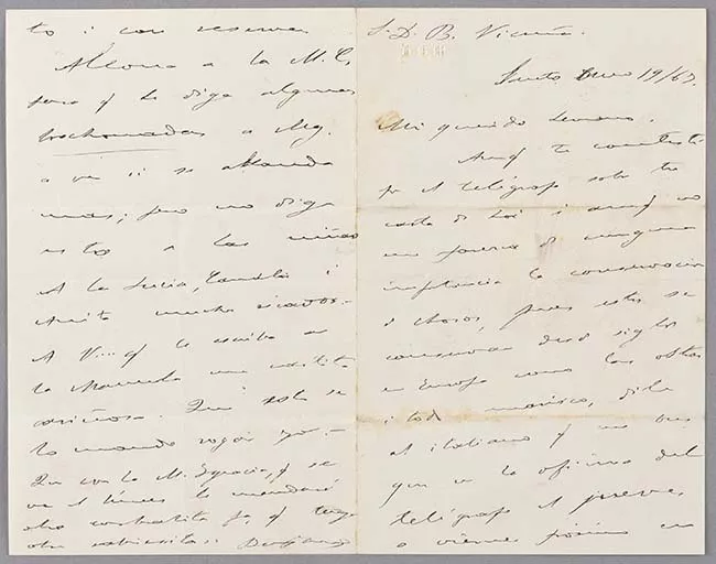 Carta de Benjamín Vicuña Mackenna a Bernardo Vicuña