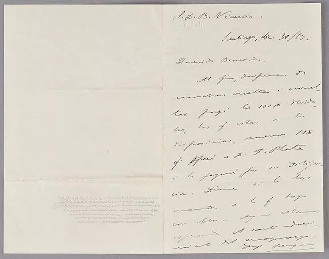 Carta de Benjamín Vicuña Mackenna a Bernardo Vicuña