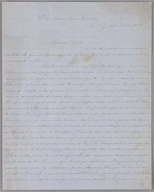 Carta de Dolores Vicuña a Pedro Félix Vicuña