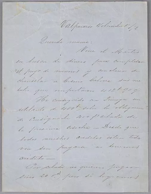Carta de Bernardo Vicuña a Carmen Mackenna