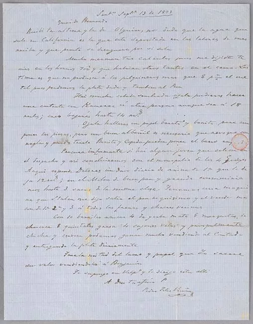 Carta de Pedro Félix Vicuña a Bernardo Vicuña