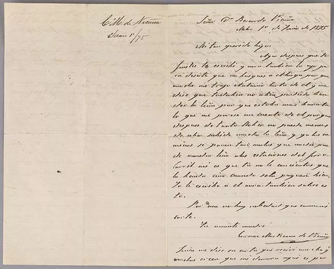 Carta de Carmen Mackenna a Bernardo Vicuña