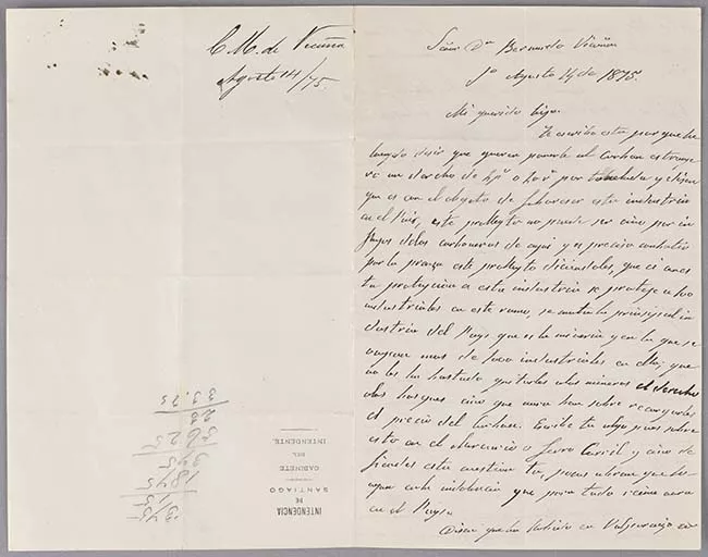 Carta de Carmen Mackenna a Bernardo Vicuña