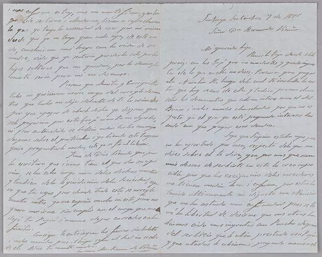 Carta de Carmen Mackenna a Bernardo Vicuña