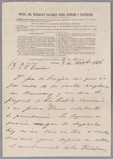 Carta de Benjamín Vicuña Mackenna a Pedro Félix Vicuña