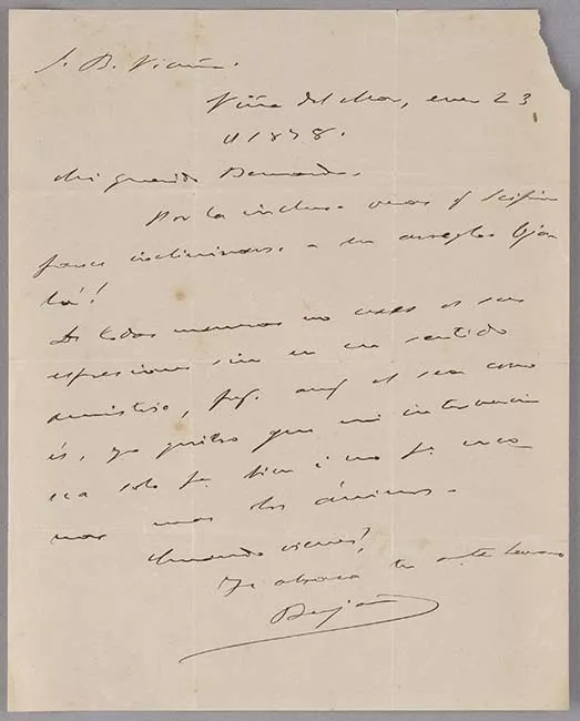 Carta de Benjamín Vicuña Mackenna a Bernardo Vicuña