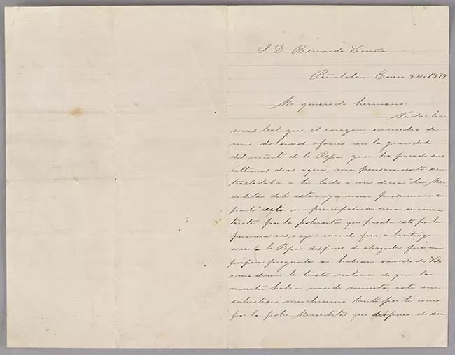 Carta de Dolores Vicuña a Bernardo Vicuña