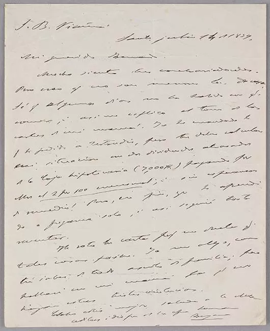 Carta de Benjamín Vicuña Mackenna a Bernardo Vicuña