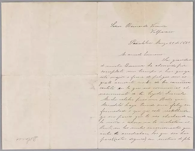 Carta de Dolores Vicuña a Bernardo Vicuña