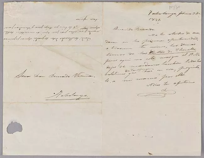 Carta de Benjamín Vicuña Mackenna a Bernardo Vicuña