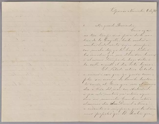 Carta de Mercedes Dueñas a Bernardo Vicuña 