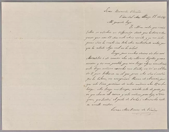 Carta de Carmen Mackenna a Bernardo Vicuña