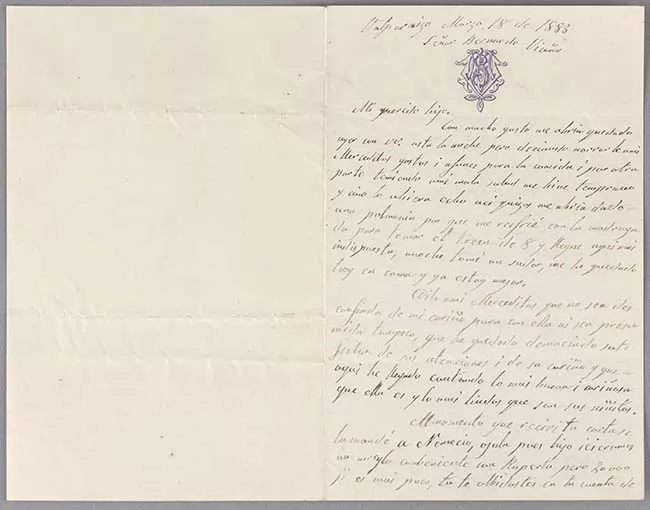 Carta de Carmen Mackenna a Bernardo Vicuña