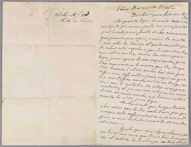 Carta de Carmen Mackenna a Bernardo Vicuña