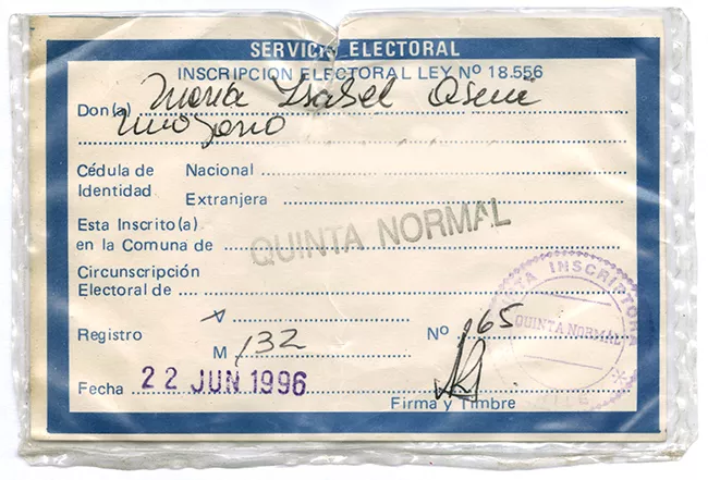 Tarjeta de Inscripción Electoral de María Isabel Ascui Moyano