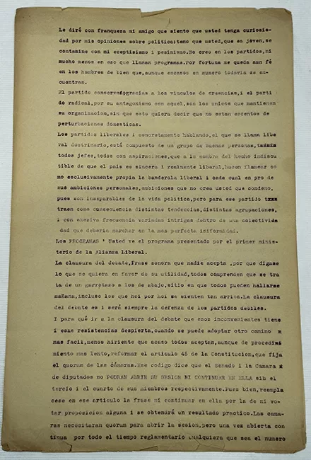 Carta de político asociado a Partido Liberal 