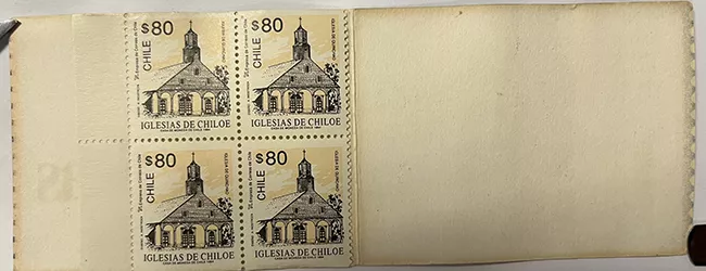  Set de 4 estampillas de Iglesia de Chiloe con sobre