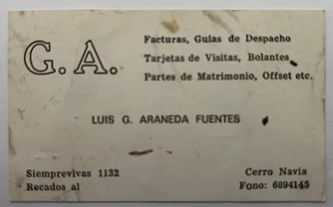Tarjeta de presentación de Luis G. Araneda Fuentes
