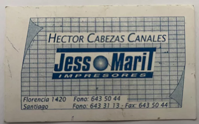 Tarjeta de Héctor Cabeza Canales. Jess Maril Impresores